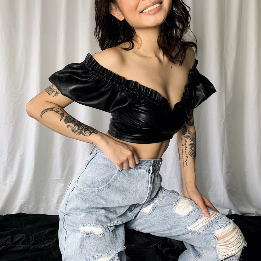 Black Leather Crop Top